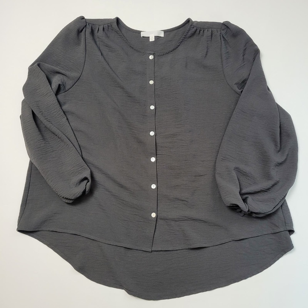 Adyson Parker Button Up Shirt Boxy Silky Round Neck Puff Black Size XL